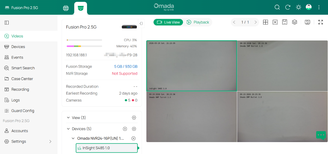 Live View panes work normally in Omada Guard.