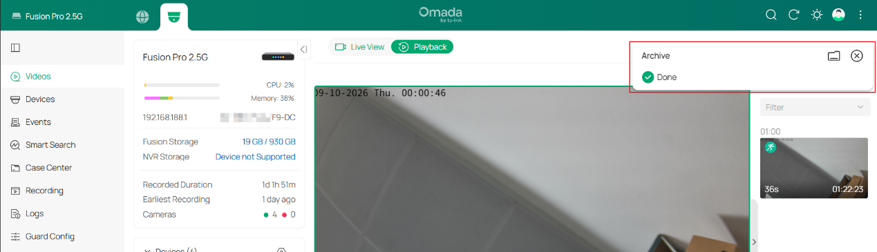 Completed archive task, with a Done notification displayed in the upper-right corner.