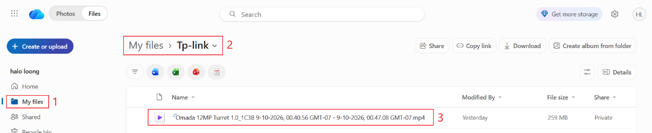 Third-party Cloud Drive folder showing the archived recording file created by Omada Guard.