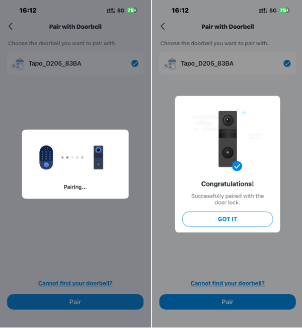 Pairing complete notification.