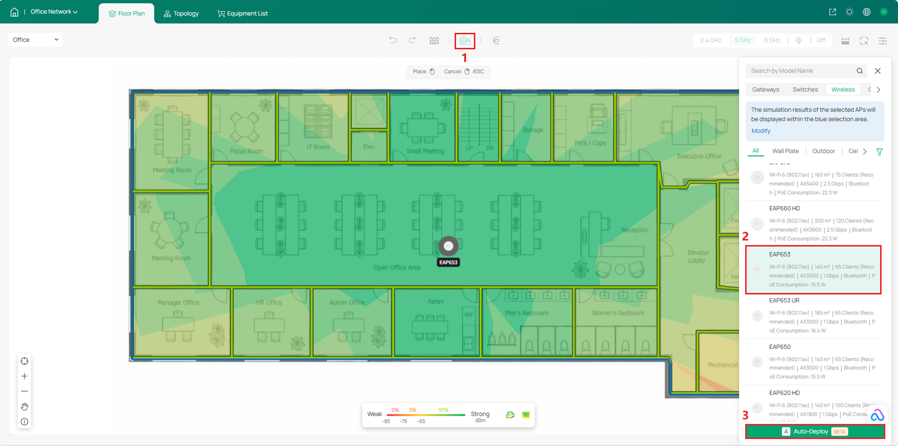 Auto-Deploy configuration for automatically planning Omada access point placement