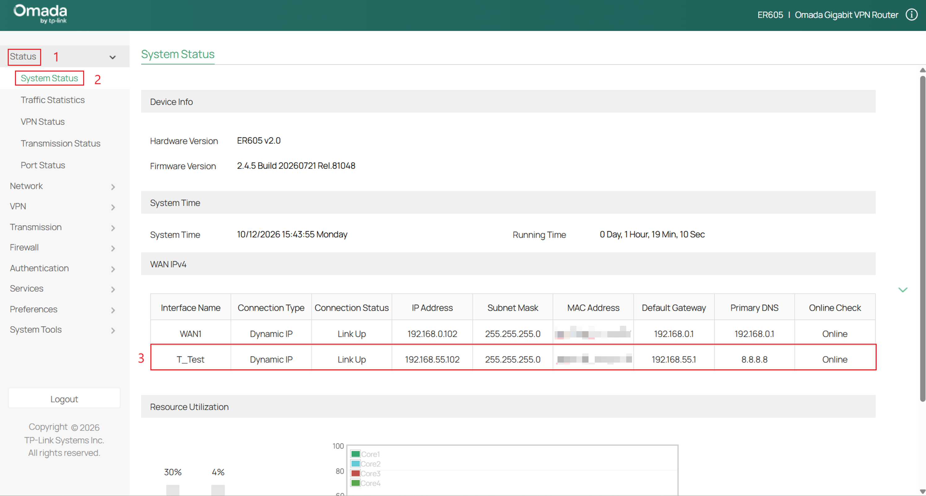 Verification for virtual WAN status.