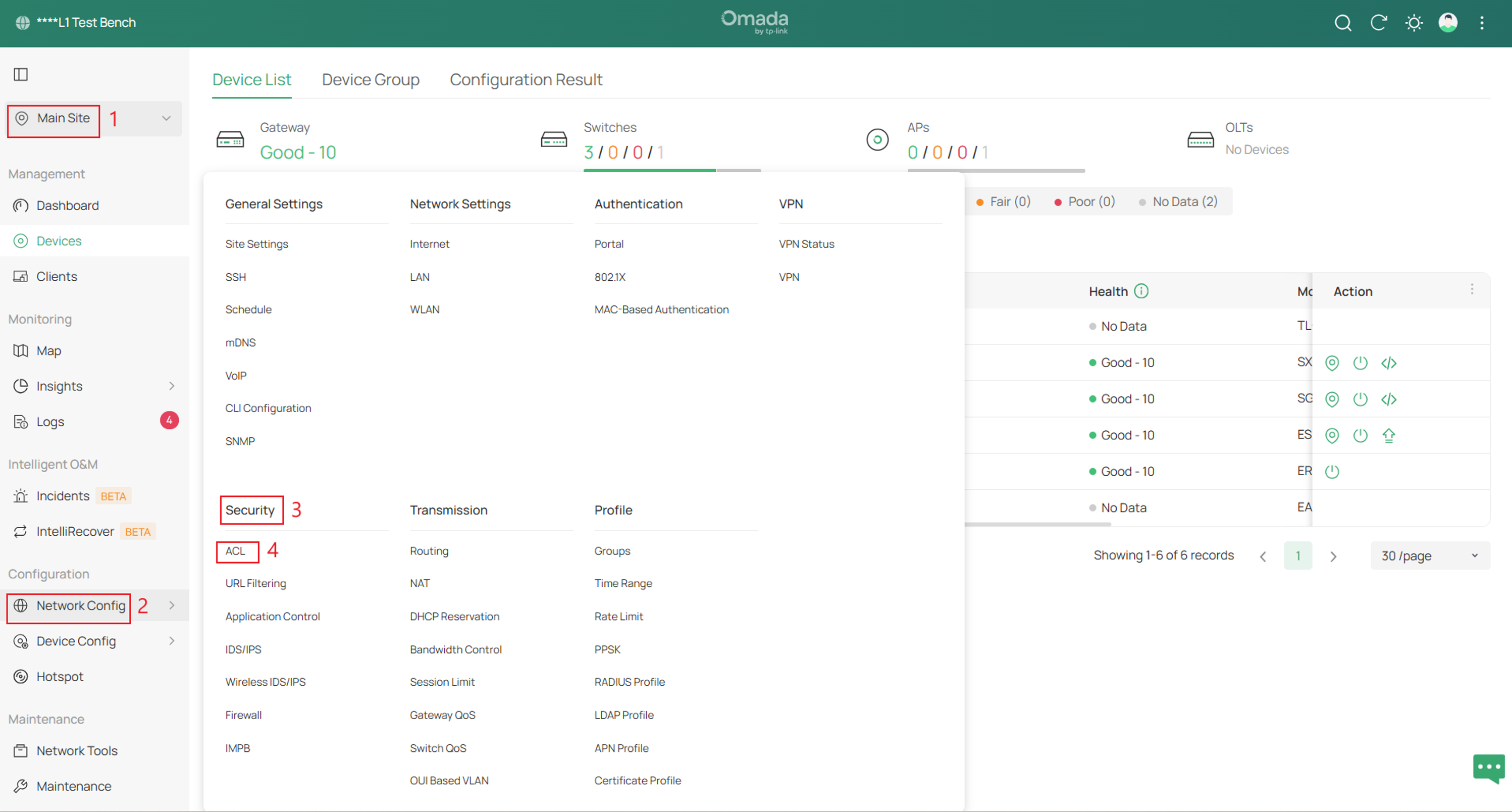 Navigate to the ACL settings on the Omada Controller.