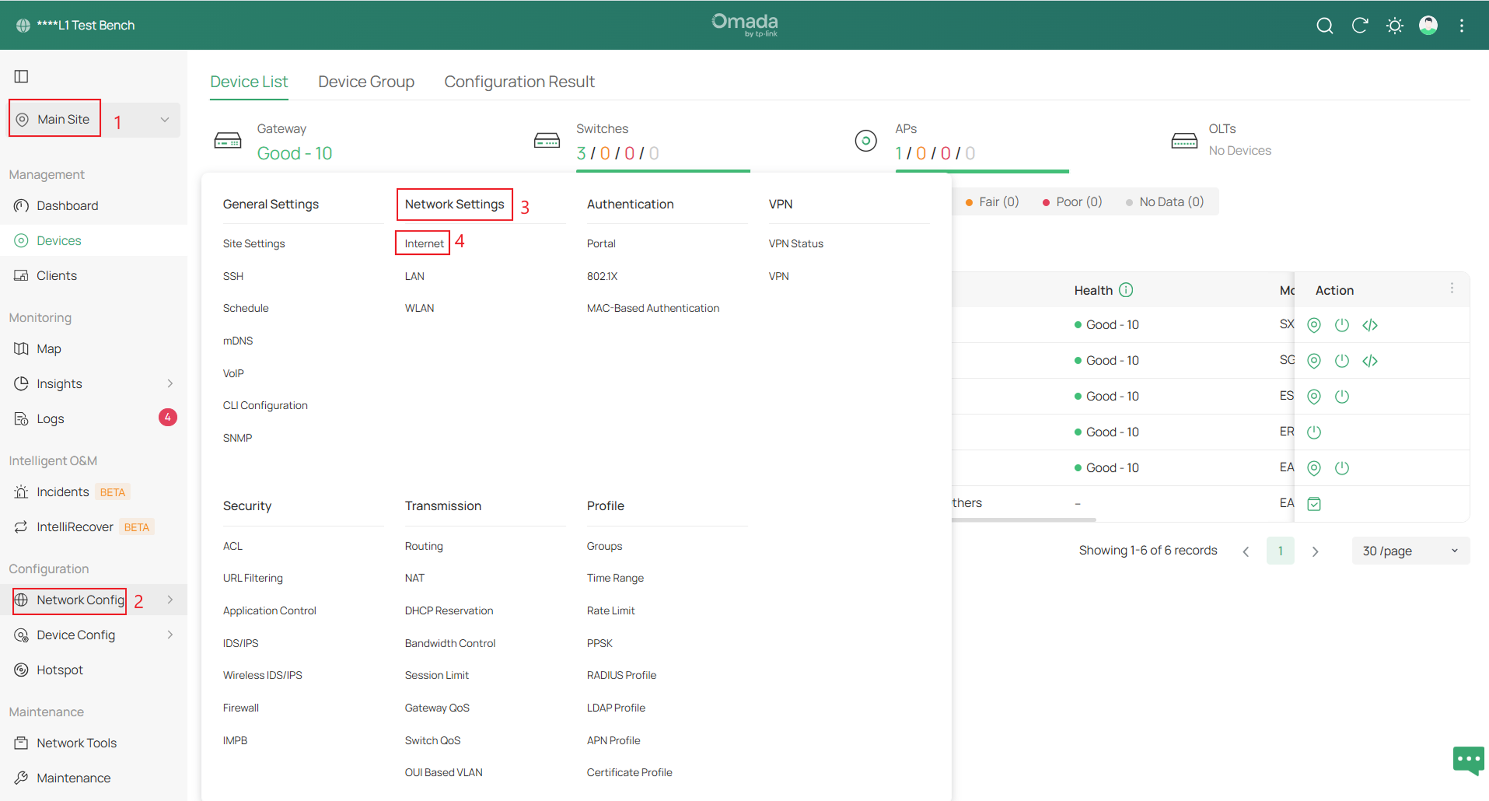 Navigate to the Internet settings to configure the WAN settings.