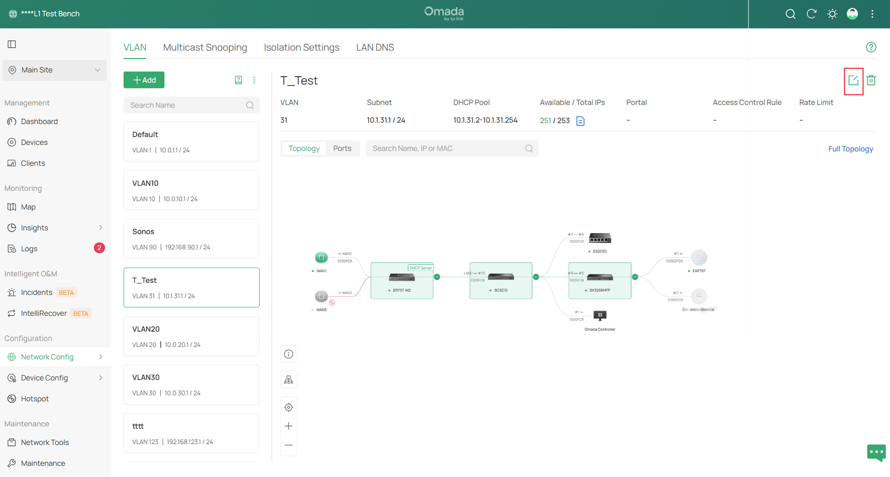 Select and edit the network.