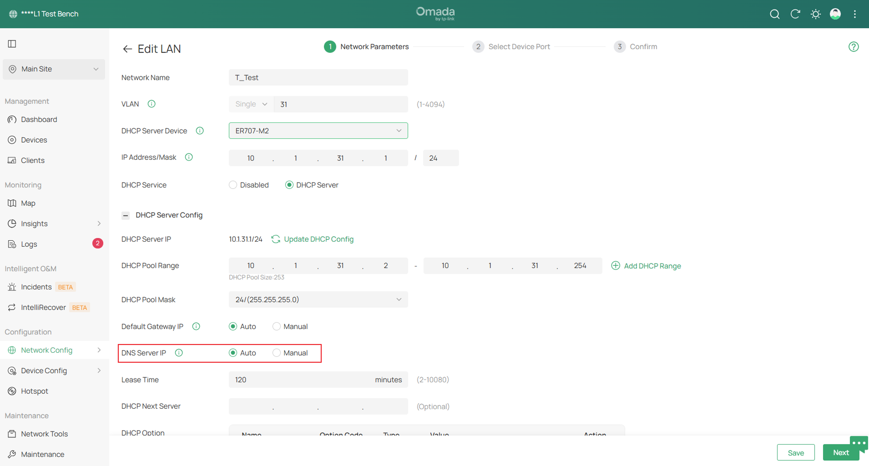 Confirmation of DNS Server IP set to auto.