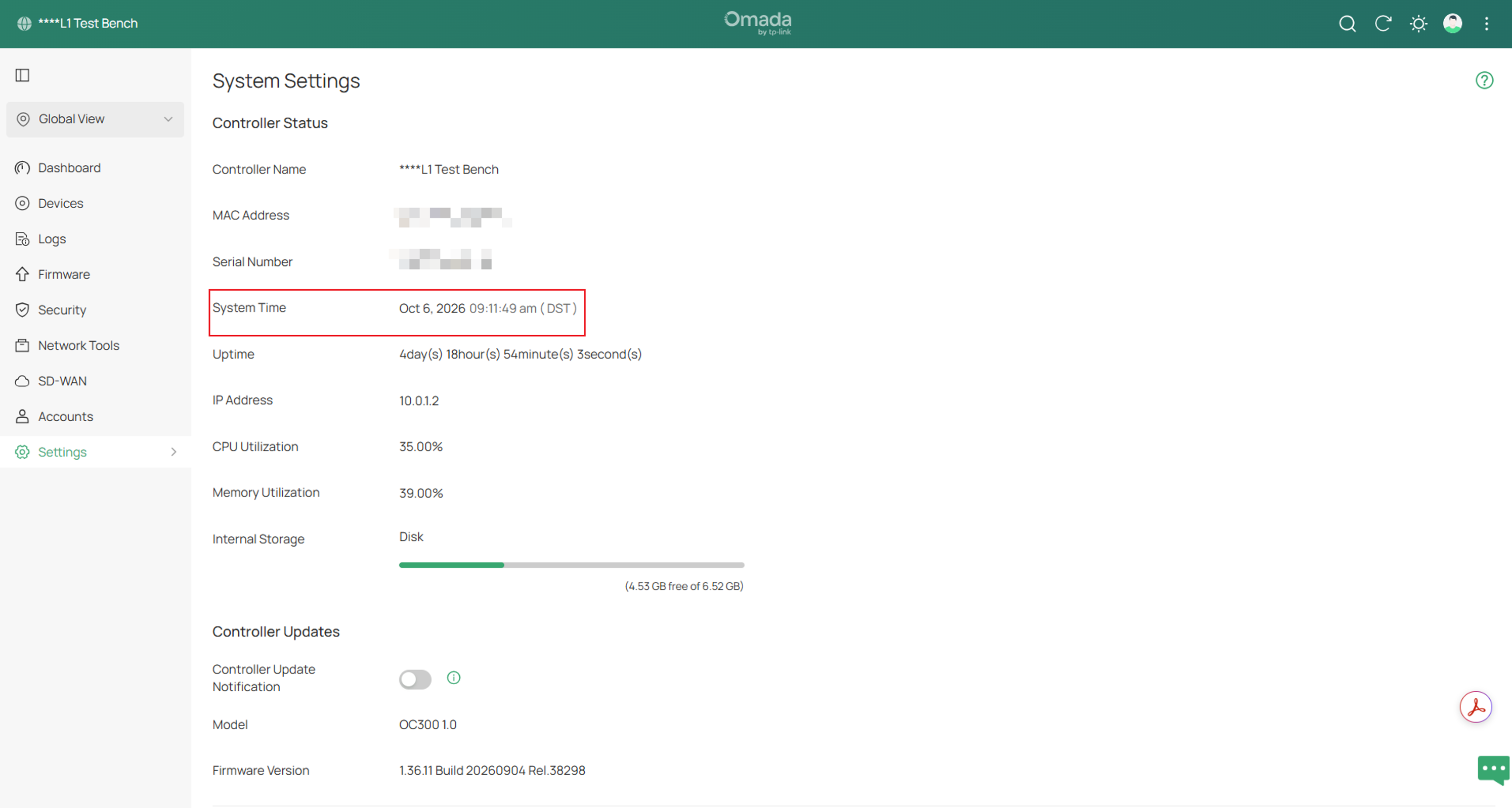 Confirm the System Time of the controller.