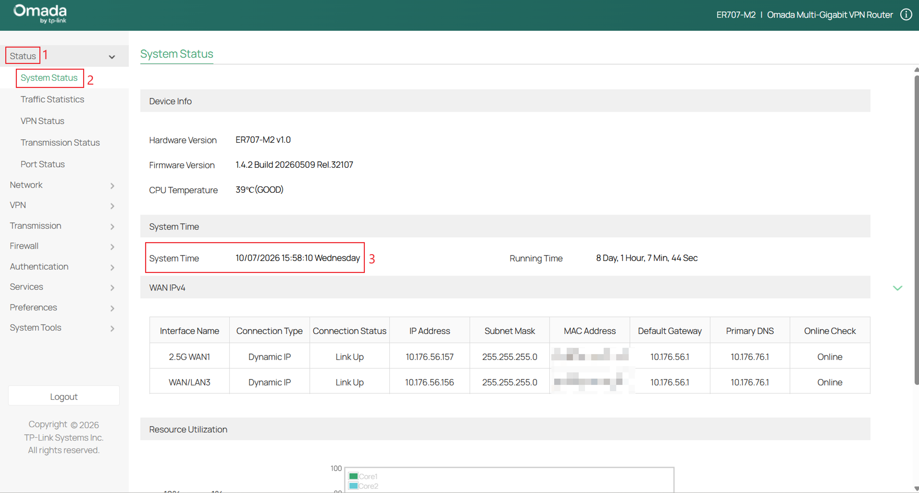 Verify the system time of the router.