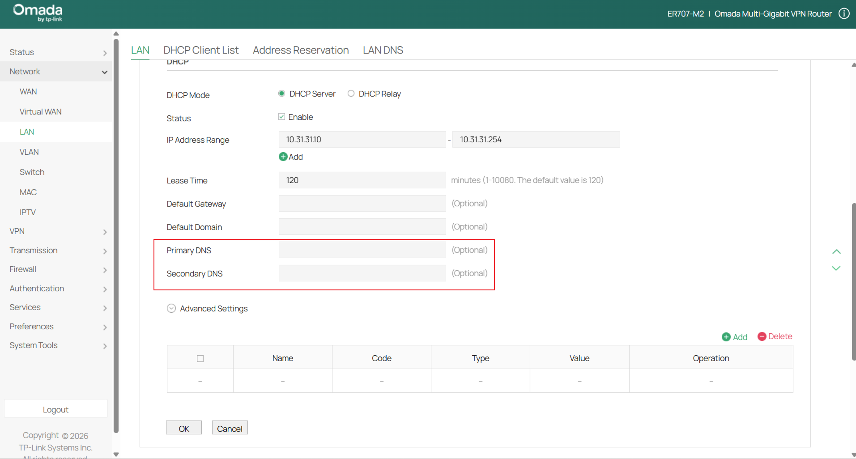 Confirmation that the Primary and Secondary DNS are automatically set.