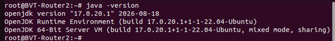 Ubuntu terminal showing java -version output confirming OpenJDK 17 and a 64-bit runtime.