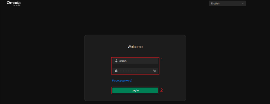 NVR Web UI login page with the username and password fields and Log in button highlighted