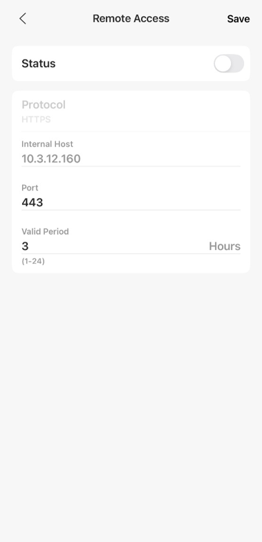 Remote Access page showing the status of the tunnel disabled.