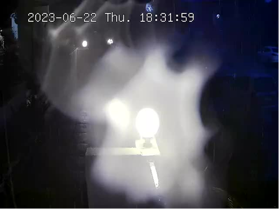VIGI camera image showing large halo artifacts caused by lens contamination