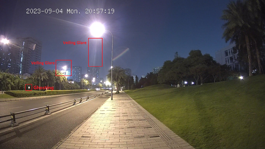 VIGI camera image showing glare and ghosting effects around light sources