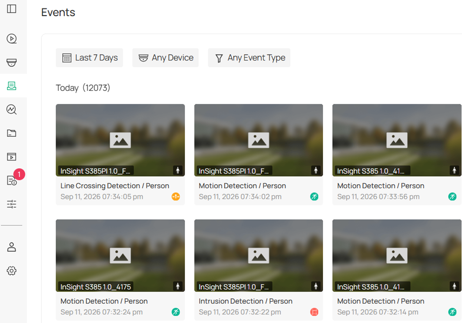 Events page showing detected security events and alert information.