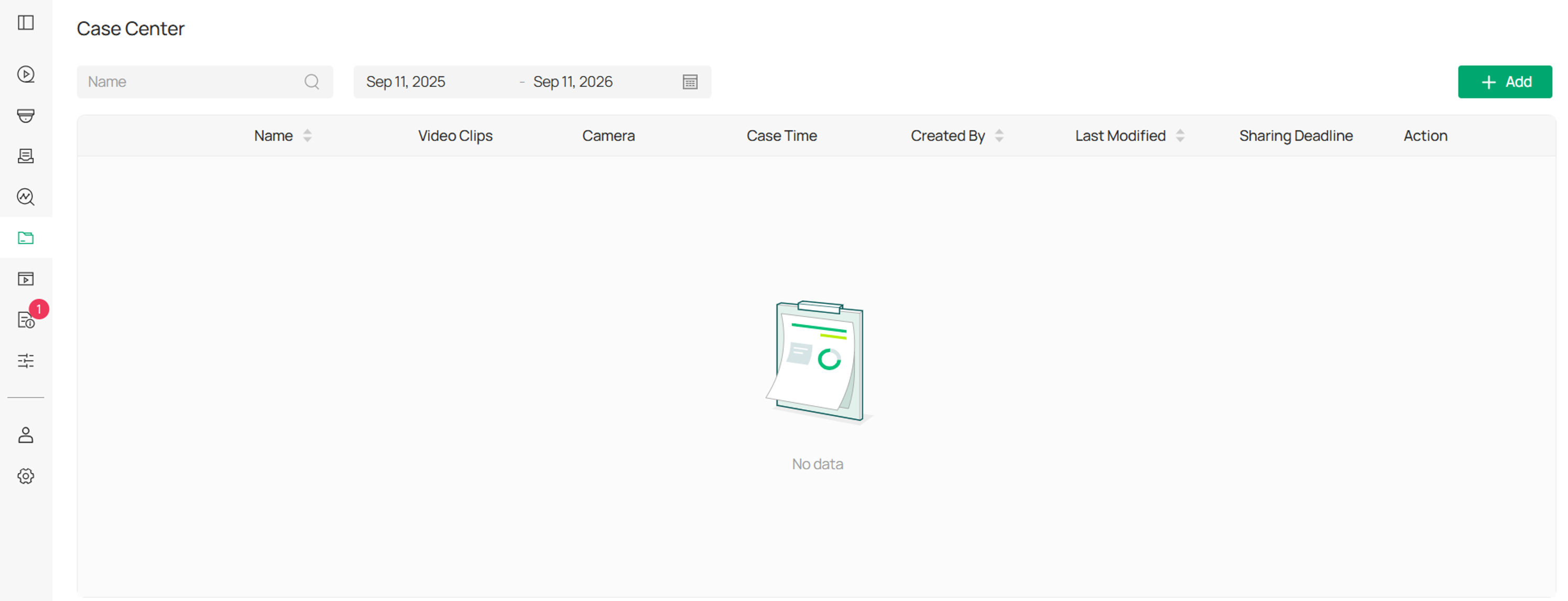 Case Center page showing security case management.