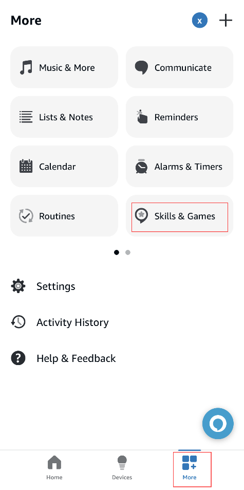 Alexa app screenshot-Tap more button.