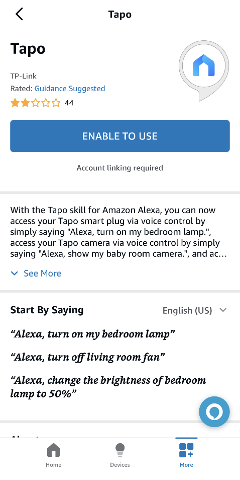 Alexa app screenshot-Tap enable to use.