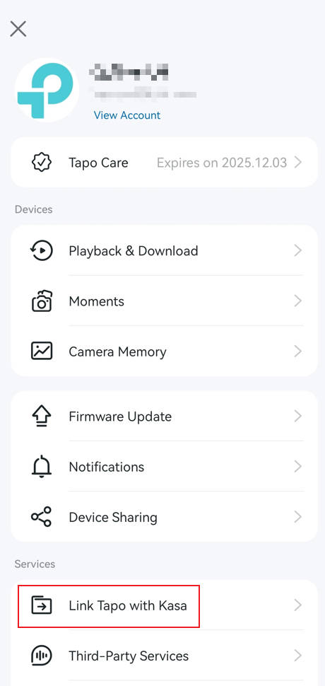 Select Link Tapo with Kasa.