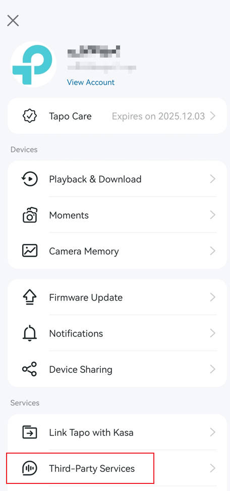 Select Third-Party Services.