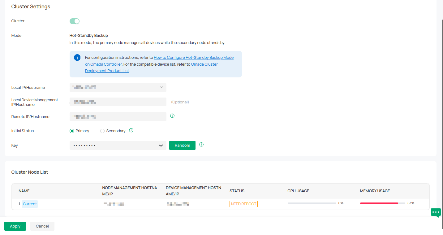 The status of Primary Node in Cluster Page.