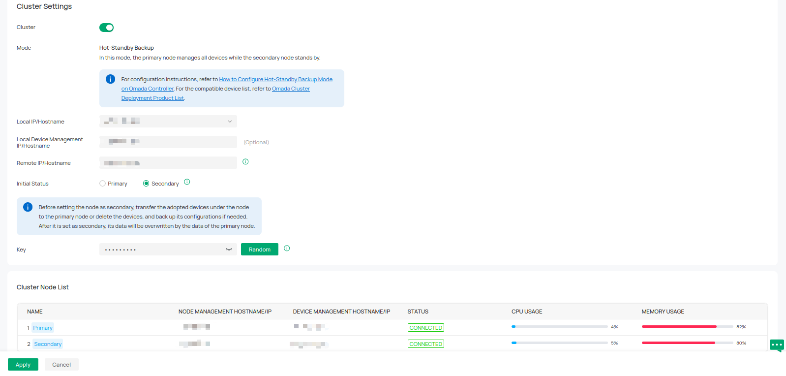Show status of secondary node.