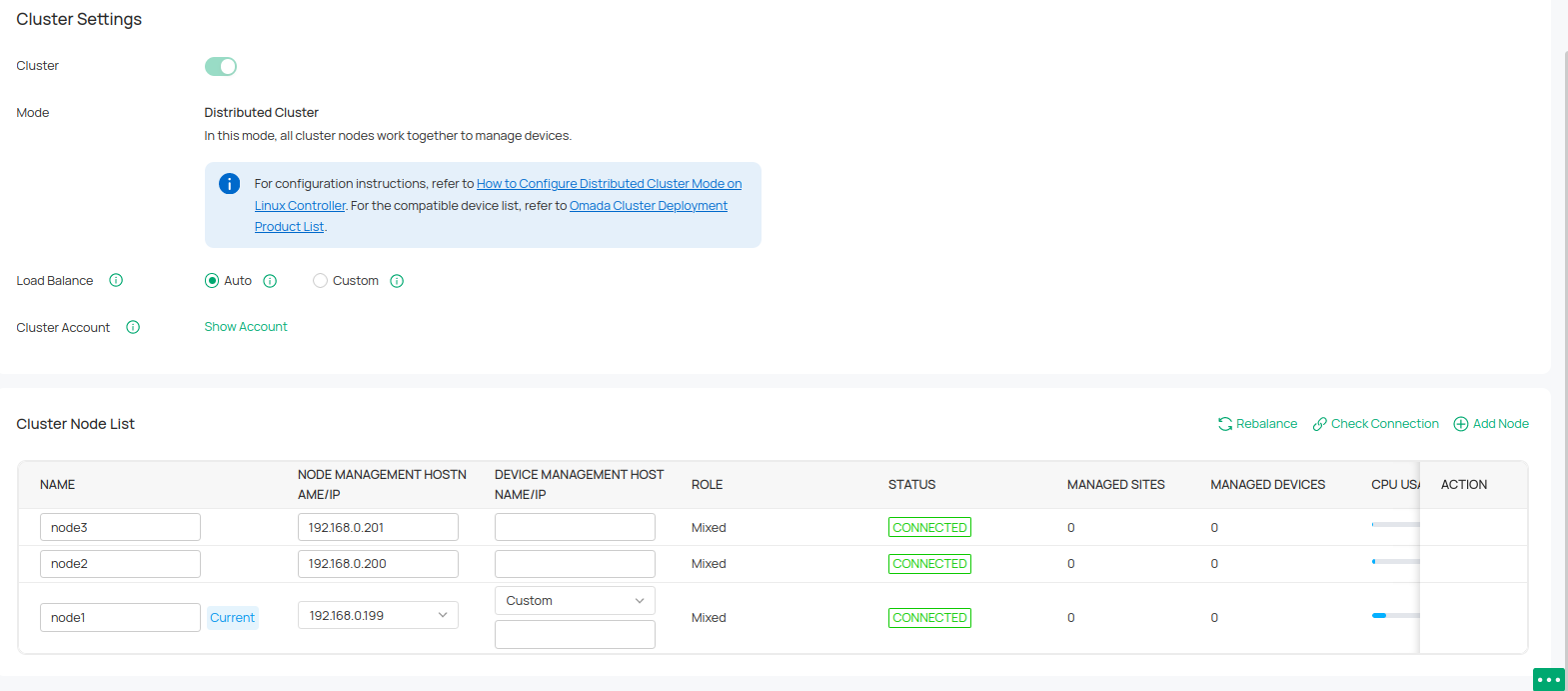 Example of completing the deployment of Distributed cluster mode.