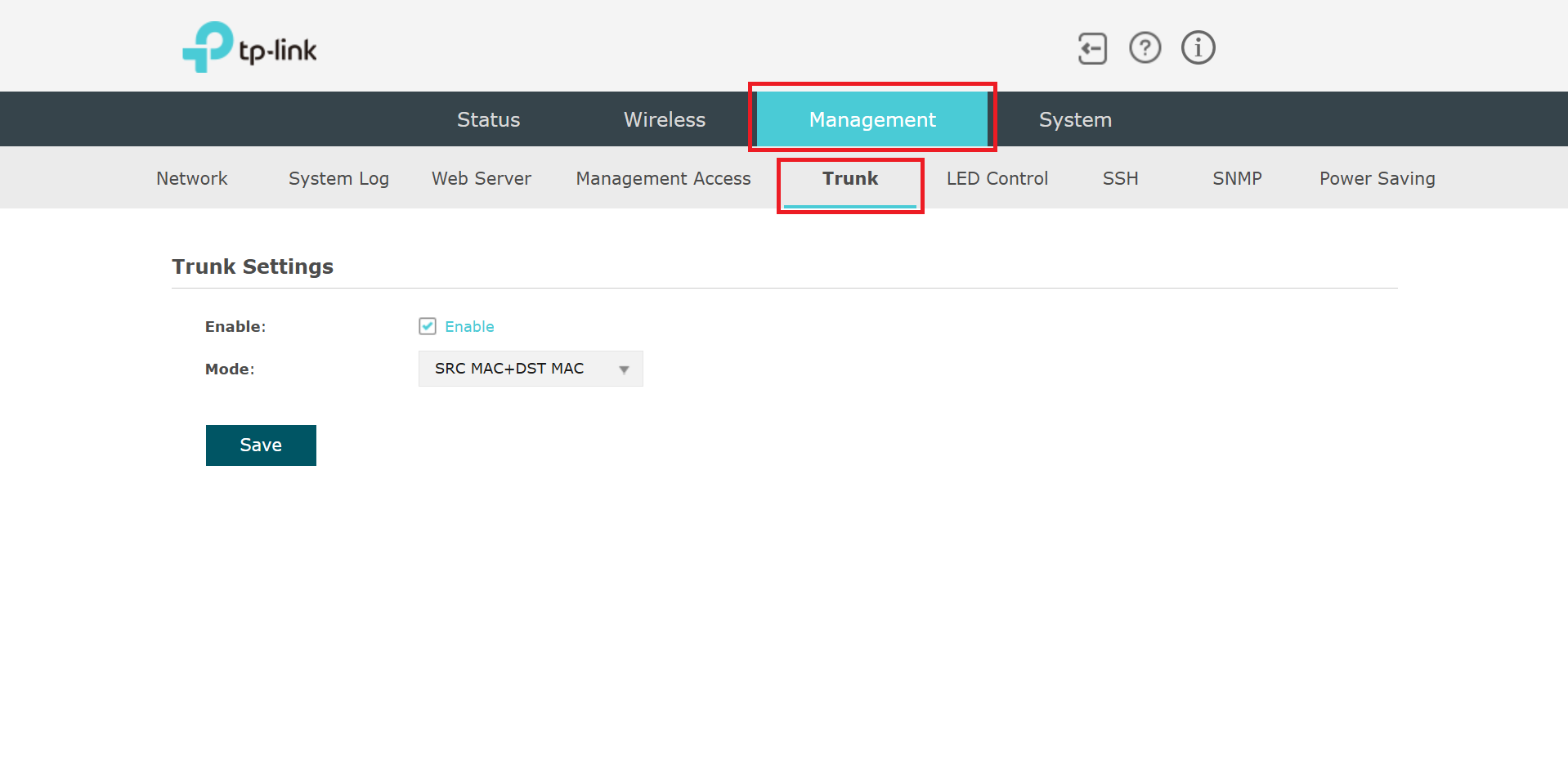 Display the EAP trunk settings page.