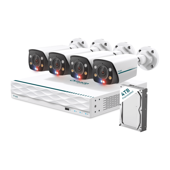 Omada 8MP Bullett PoE Security Camera System with 2TB HDD, 4 Cameras with 16-Channel NVR