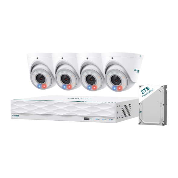 Omada 8MP Turret PoE Security Camera System with 2TB HDD, 4 Cameras with 16-Channel NVR