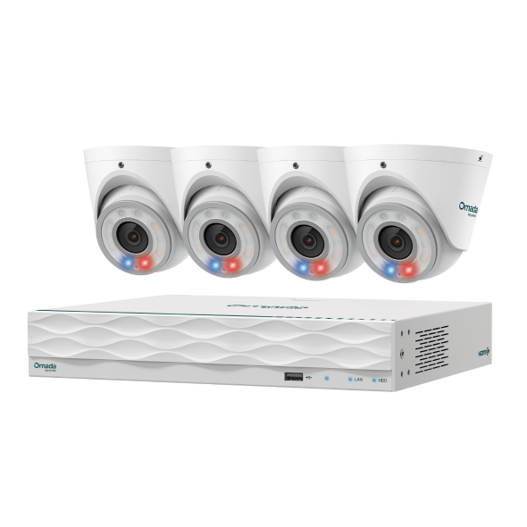 Omada 8MP Turret PoE Security Camera System with 4TB HDD, 4 Cameras with 16-Channel NVR