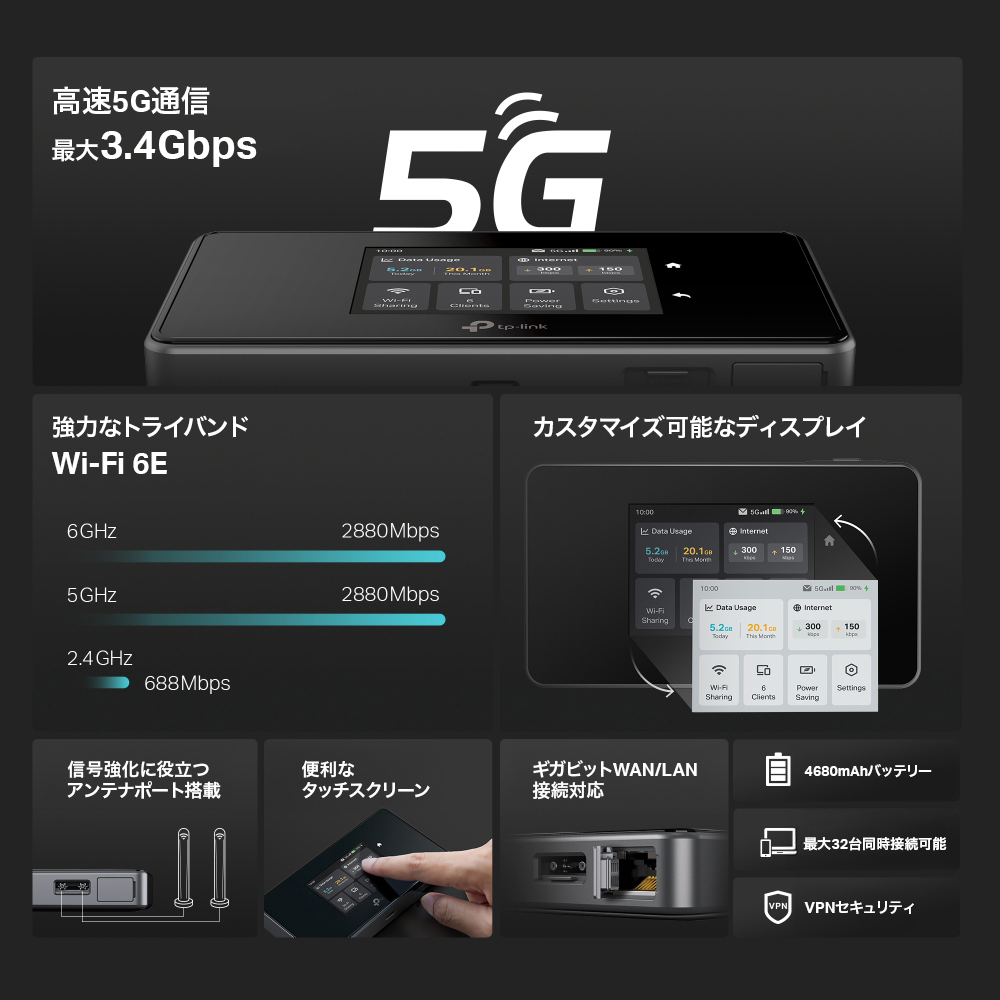 M8550 | 5G対応モバイルWi-Fiルーター | TP-Link 日本