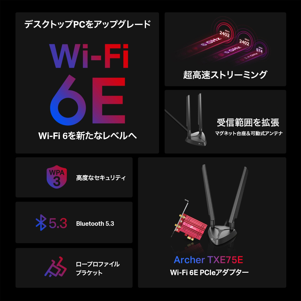 Archer TXE75E | AXE5400 Wi-Fi 6E Bluetooth 5.3 PCIeアダプター | TP 