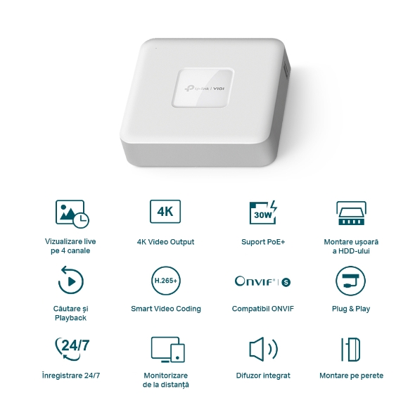 Video Recorder PoE+ cu 4 canale de rețea