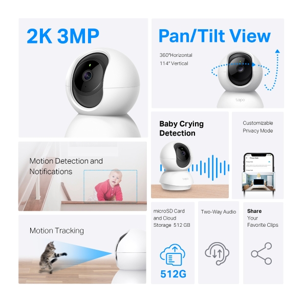 Camara ip WiFi Cloud TP-Link TAPO C210 Giratoria 2K 3MP Vision