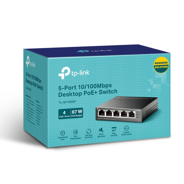 Switch Fast Ethernet de Mesa de 5 Portas com 4 Portas PoE+