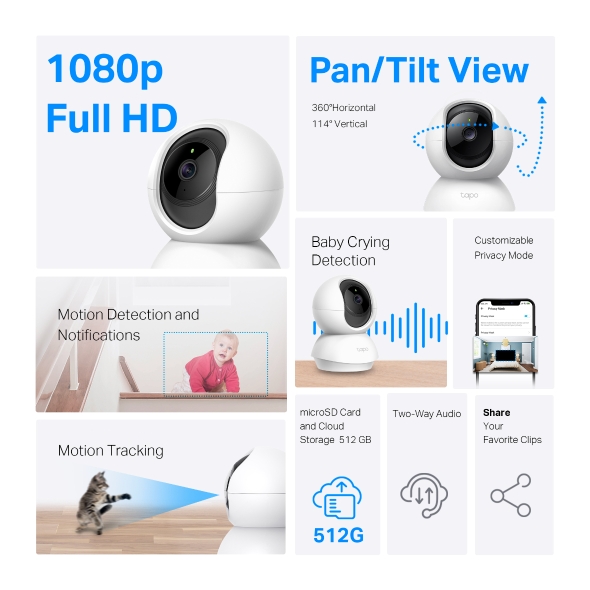 Tapo C200, Pan/Tilt Home Security Wi-Fi Camera