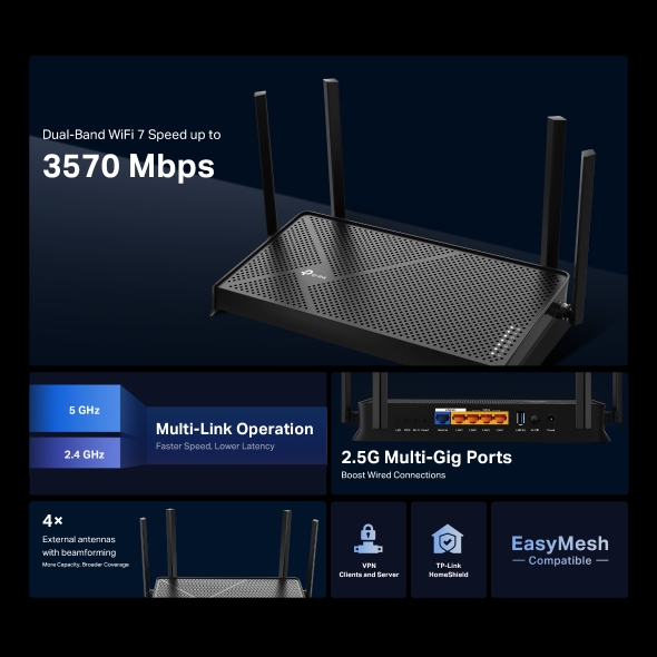 Router Wi-Fi 7 BE3600 con Puertos Multi-Gigabit 4