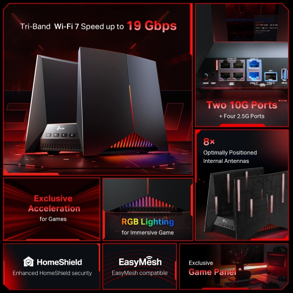 BE19000 Tri-Band Wi-Fi 7 Gaming Router 4
