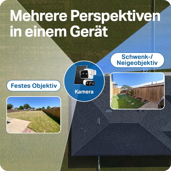Solarbetriebene Dual-Objektiv Schwenk-/Neige Sicherheitskamera Kit 6