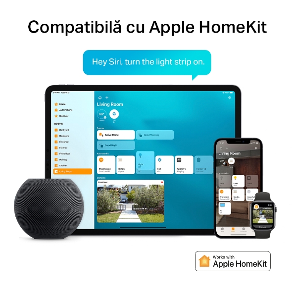 Set 2× Benzi LED Wi-Fi Smart Multicolore cu zone de culoare și LED-uri albe 6