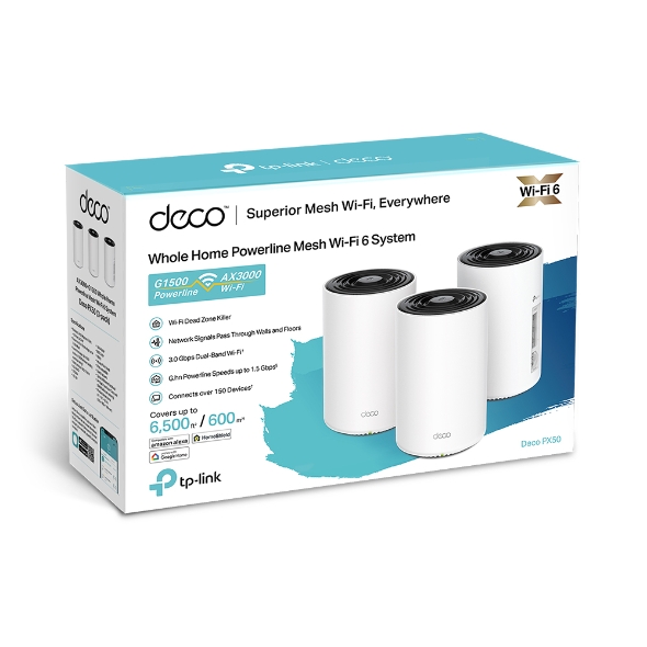 Deco PX50, AX3000 + G1500 Whole Home Powerline Mesh WiFi 6 System