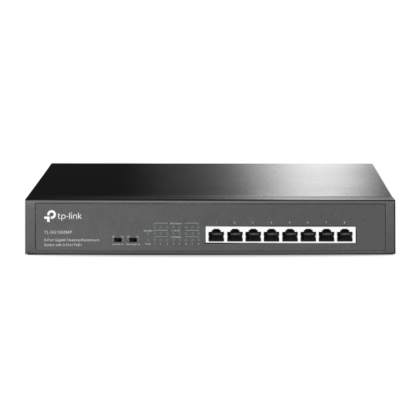Przełącznik typu Desktop/do montażu w&nbsp;szafie Rack, 8&nbsp;gigabitowych portów PoE+ 1