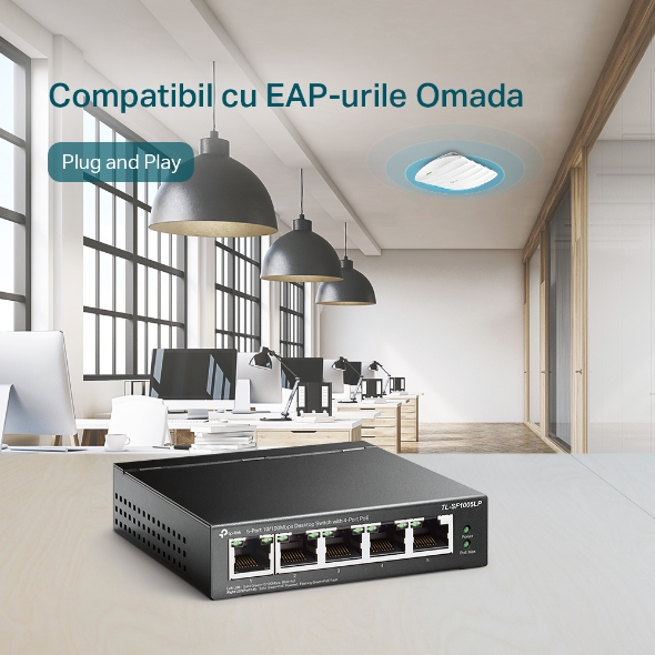 Switch cu 5×porturi 10/100Mbps dintre care 4×porturi PoE 5