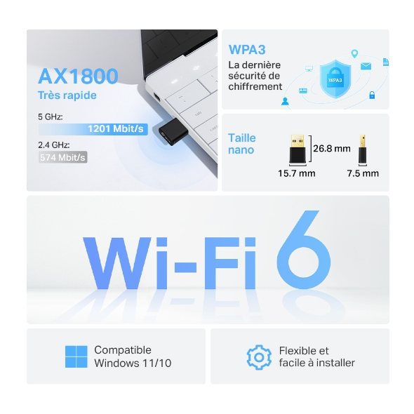 Adaptateur USB nano WiFi 6 AX1800 5