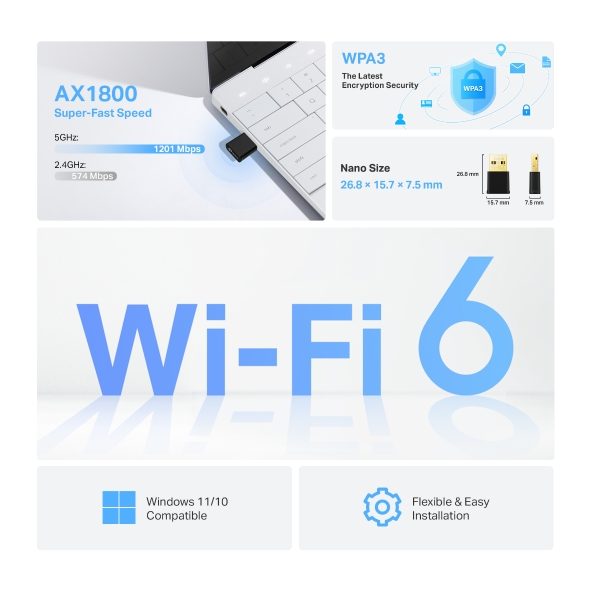Nano adattatore USB Wi-Fi 6 AX1800 5