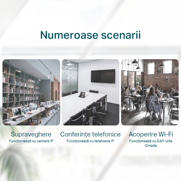 Switch cu 8×porturi 10/100Mbps dintre care 4×porturi PoE 7