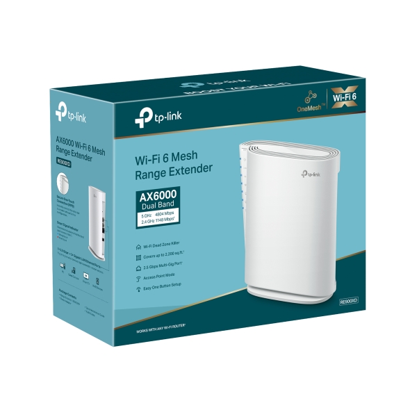 TP-Link Répéteur WiFi 6 Mesh AX6000 Mbps bi-bande RE900XD, 160 MHz, port  2.5 Gigabit , puissant répéteur WiFi, MU-MIMO, Compatible avec les box  internet, profitez du WiFi 6 sans changer votre Box