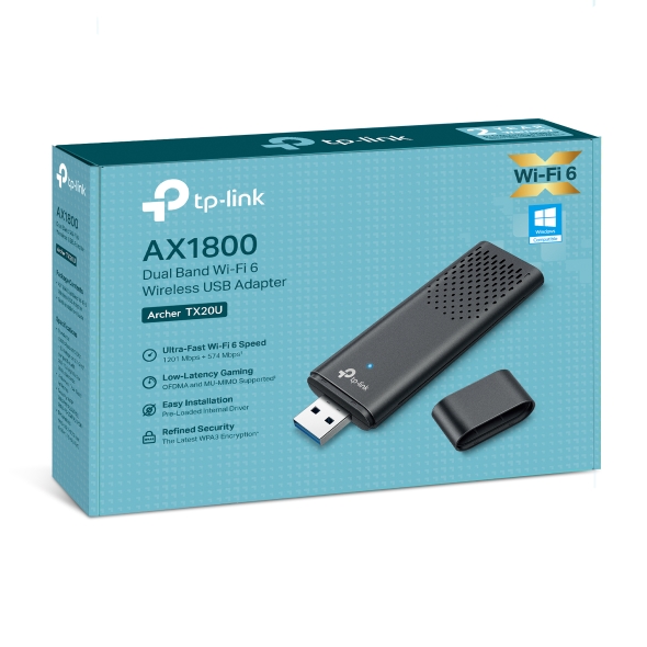 Dwupasmowa, bezprzewodowa karta sieciowa USB, Wi‑Fi 6 AX1800