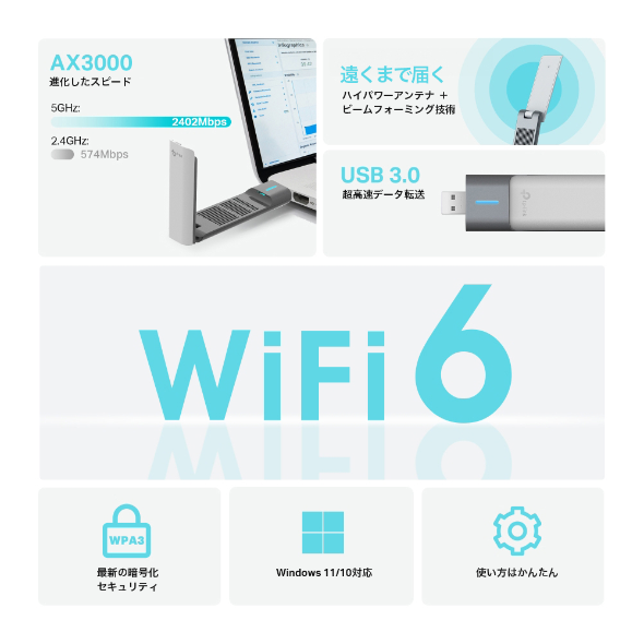 AX3000 ハイパワーUSB Wi-Fi 6子機 4